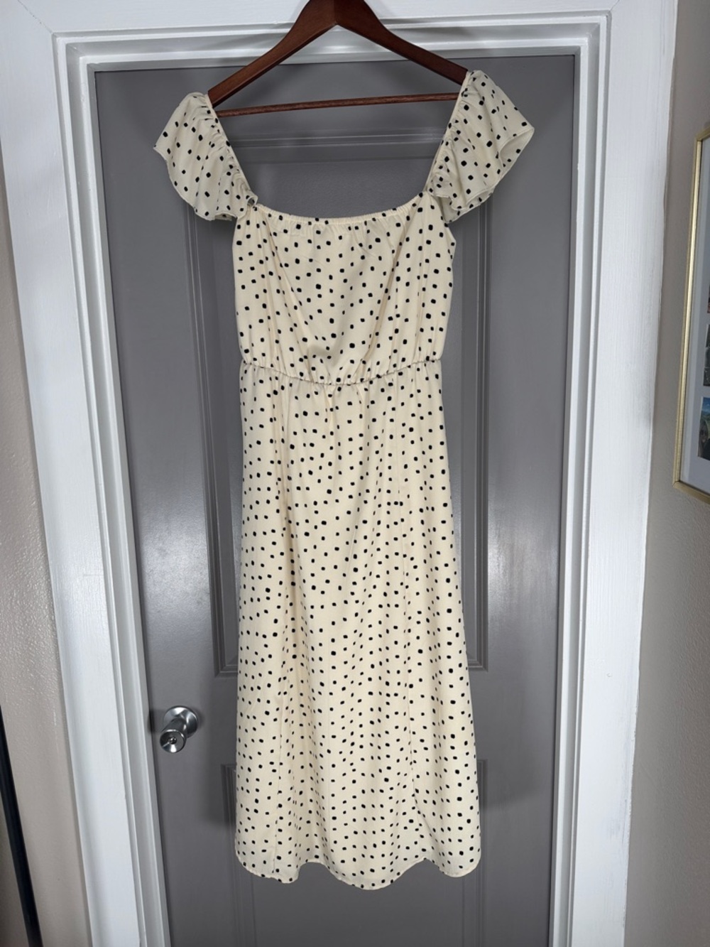 Amuse Society Cream Maxi Dress with Black Polka Dots